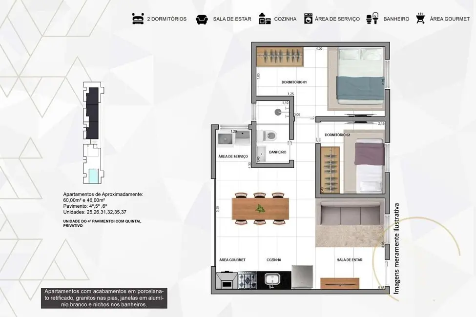 Foto 1 de Apartamento com 2 quartos à venda, 60m2 em Vila Regente Feijó, São Paulo - SP