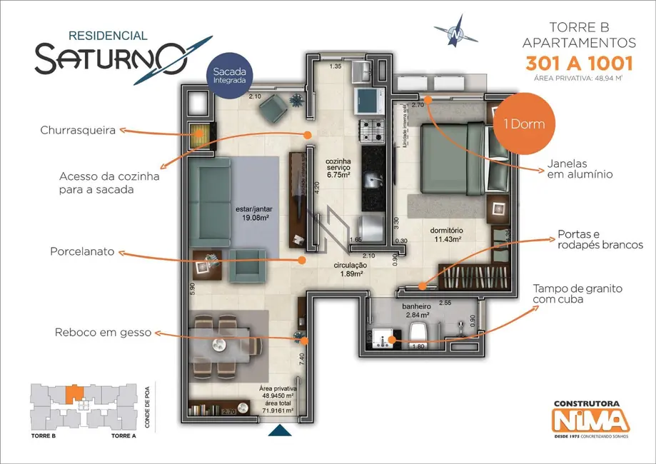 Foto 2 de Apartamento com 1 quarto à venda, 47m2 em Nossa Senhora do Rosário, Santa Maria - RS