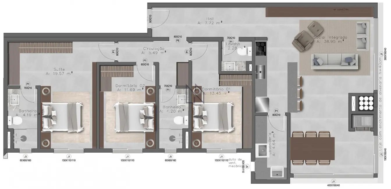 Foto 2 de Apartamento com 3 quartos à venda, 135m2 em Nossa Senhora de Lourdes, Santa Maria - RS