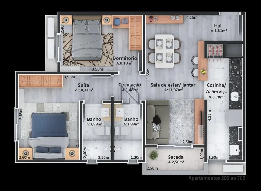Foto 3 de Apartamento com 2 quartos à venda, 61m2 em Camobi, Santa Maria - RS
