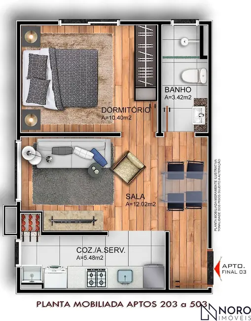 Apartamento com 1 quarto à venda, 39m2 em Camobi, Santa Maria - RS - imagem 6 Foto 6 de Apartamento com 1 quarto à venda, 39m2 em Camobi, Santa Maria - RS