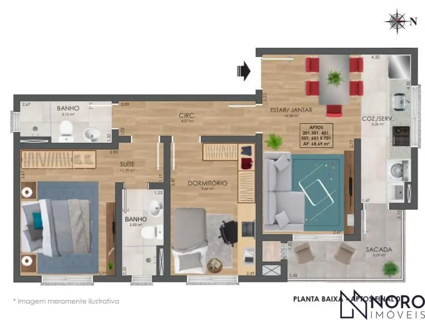 Foto 3 de Apartamento com 2 quartos à venda, 69m2 em Camobi, Santa Maria - RS