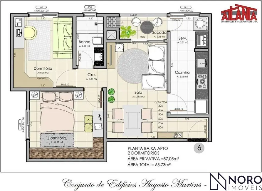 Foto 2 de Apartamento com 2 quartos à venda, 57m2 em Urlândia, Santa Maria - RS