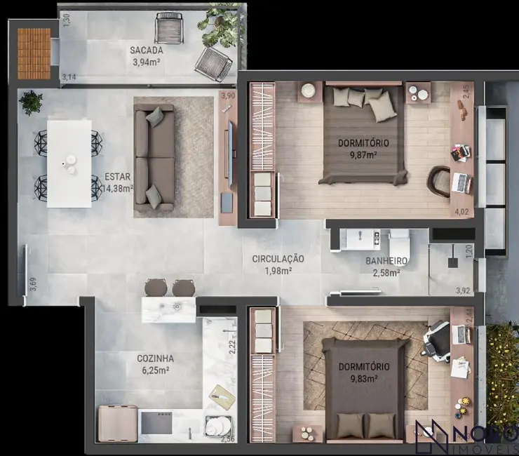 Apartamento com 2 quartos à venda, 57m2 em Camobi, Santa Maria - RS - imagem 9 Foto 9 de Apartamento com 2 quartos à venda, 57m2 em Camobi, Santa Maria - RS