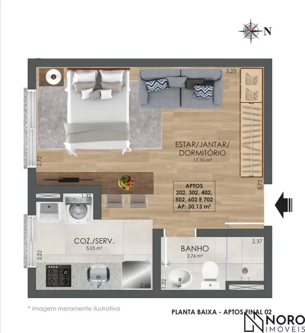 Foto 3 de Apartamento com 1 quarto à venda, 30m2 em Camobi, Santa Maria - RS