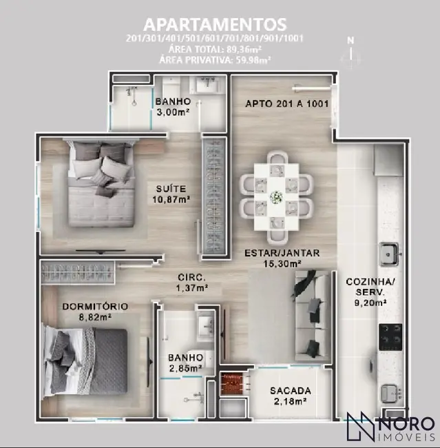 Apartamento com 2 quartos à venda, 60m2 em Camobi, Santa Maria - RS - imagem 5 Foto 5 de Apartamento com 2 quartos à venda, 60m2 em Camobi, Santa Maria - RS