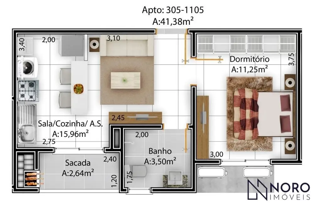 Apartamento com 1 quarto à venda, 41m2 em Nossa Senhora do Rosário, Santa Maria - RS - imagem 9 Foto 9 de Apartamento com 1 quarto à venda, 41m2 em Nossa Senhora do Rosário, Santa Maria - RS