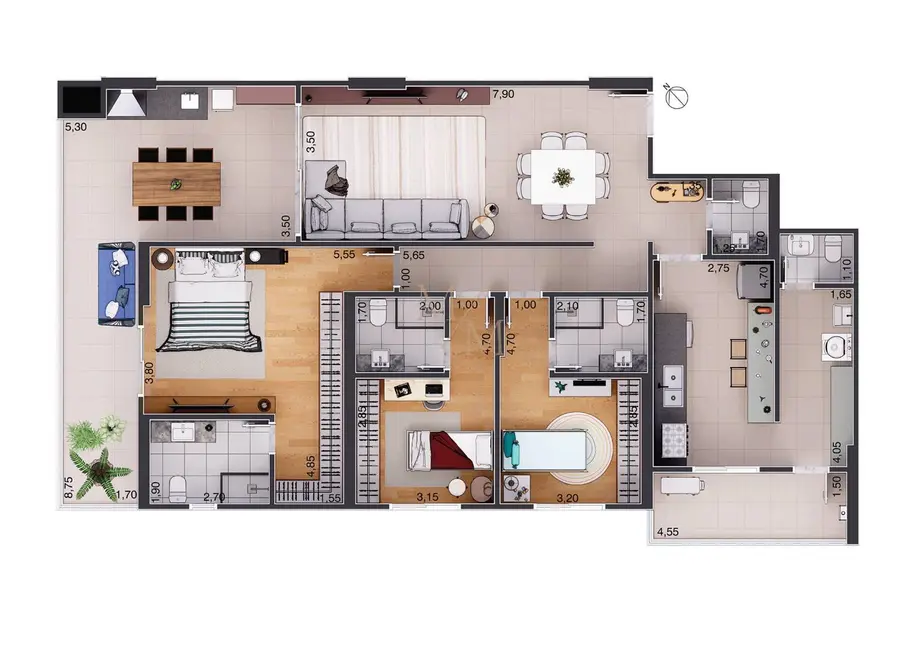 Apartamento com 3 quartos à venda, 170m2 em Aparecida, Santos - SP - imagem 4 Foto 4 de Apartamento com 3 quartos à venda, 170m2 em Aparecida, Santos - SP