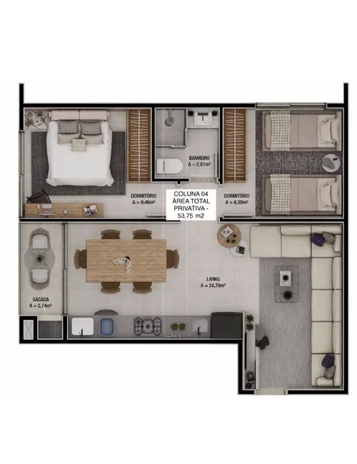Foto 2 de Apartamento com 2 quartos à venda, 53m2 em Itapema - SC