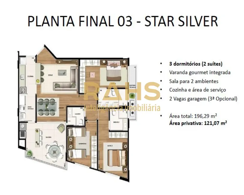 Apartamento com 3 quartos à venda, 121m2 em América, Joinville - SC - imagem 6 Foto 6 de Apartamento com 3 quartos à venda, 121m2 em América, Joinville - SC