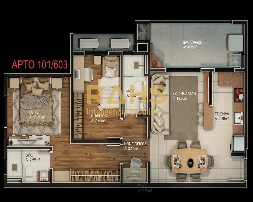 Apartamento com 2 quartos à venda, 68m2 em Saguaçu, Joinville - SC - imagem 5 Foto 5 de Apartamento com 2 quartos à venda, 68m2 em Saguaçu, Joinville - SC