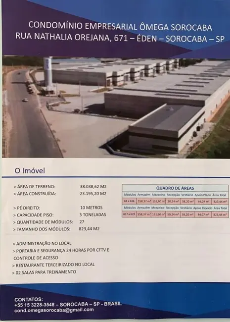 Foto 4 de Armazém / Galpão para alugar, 823m2 em Éden, Sorocaba - SP