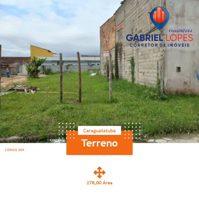 Foto 1 de Terreno / Lote à venda, 278m2 em Balneário Recanto do Sol, Caraguatatuba - SP