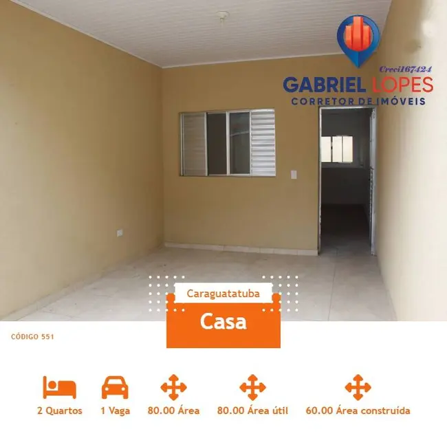 Foto 1 de Casa com 2 quartos para alugar, 80m2 em Pegorelli, Caraguatatuba - SP