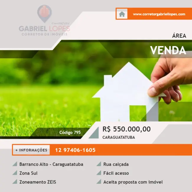 Foto 1 de Terreno / Lote à venda, 2772m2 em Barranco Alto, Caraguatatuba - SP