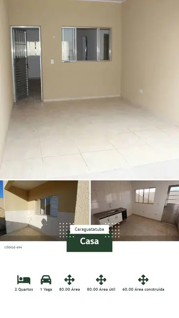 Foto 1 de Casa com 2 quartos para alugar, 80m2 em Pegorelli, Caraguatatuba - SP
