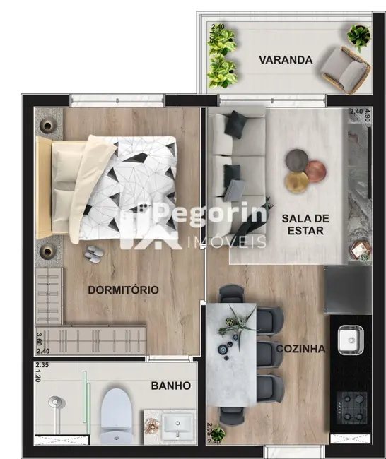 Foto 2 de Apartamento com 1 quarto à venda, 30m2 em Centro, Pinhais - PR