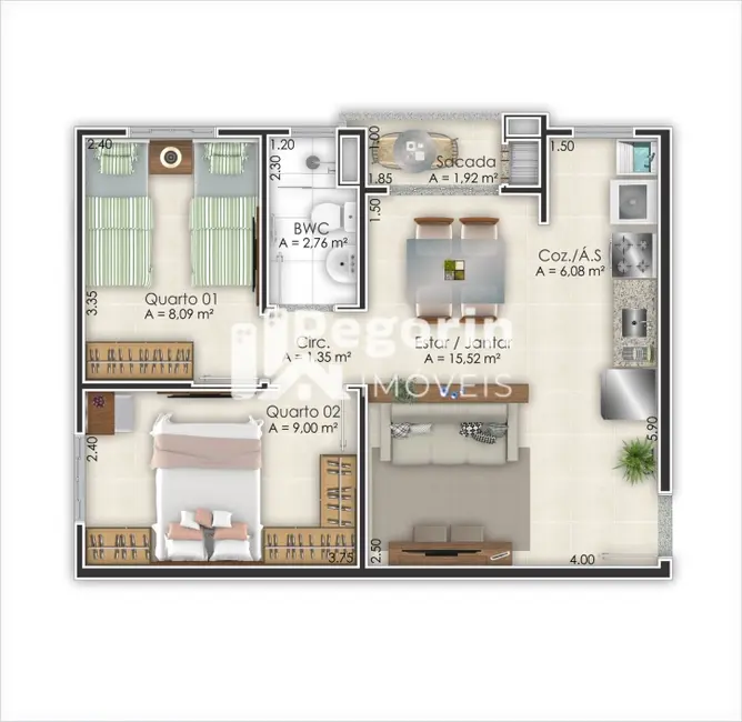 Apartamento com 2 quartos à venda, 51m2 em Vargem Grande, Pinhais - PR - imagem 4 Foto 4 de Apartamento com 2 quartos à venda, 51m2 em Vargem Grande, Pinhais - PR