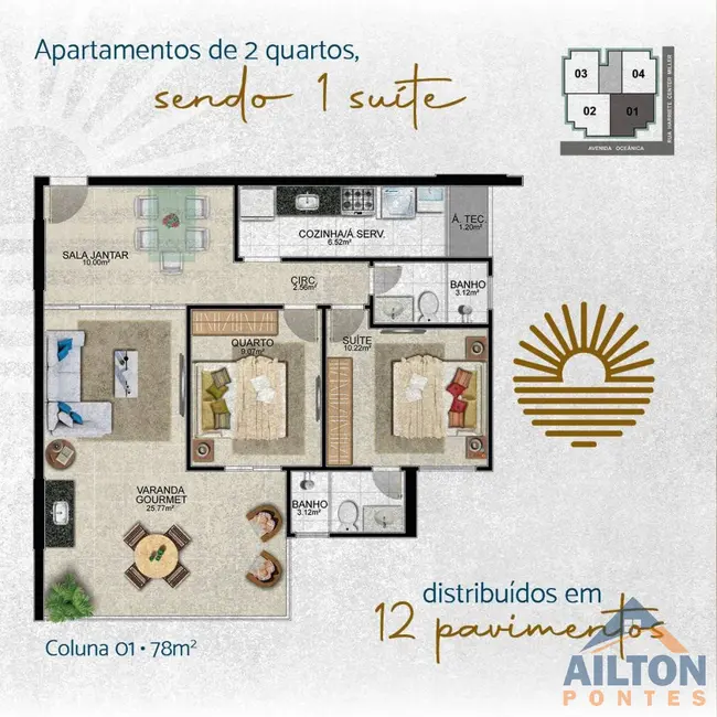 Foto 6 de Apartamento com 2 quartos à venda, 70m2 em Praia do Morro, Guarapari - ES