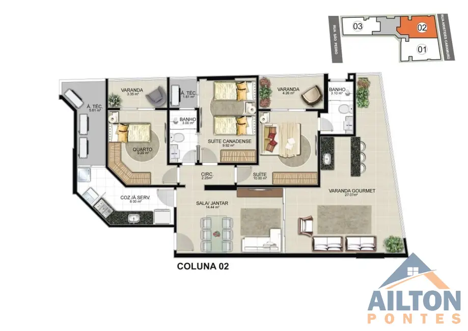 Foto 4 de Apartamento com 3 quartos à venda, 118m2 em Praia do Morro, Guarapari - ES