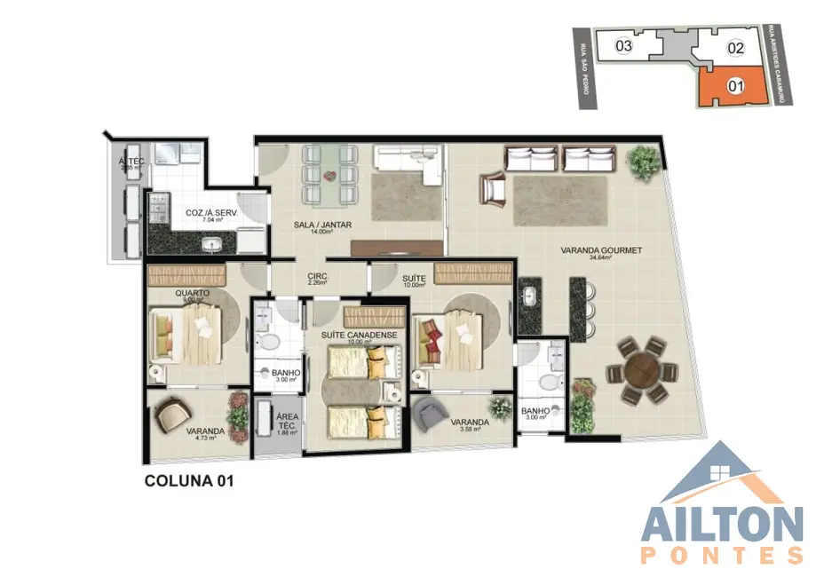 Foto 3 de Apartamento com 3 quartos à venda, 118m2 em Praia do Morro, Guarapari - ES