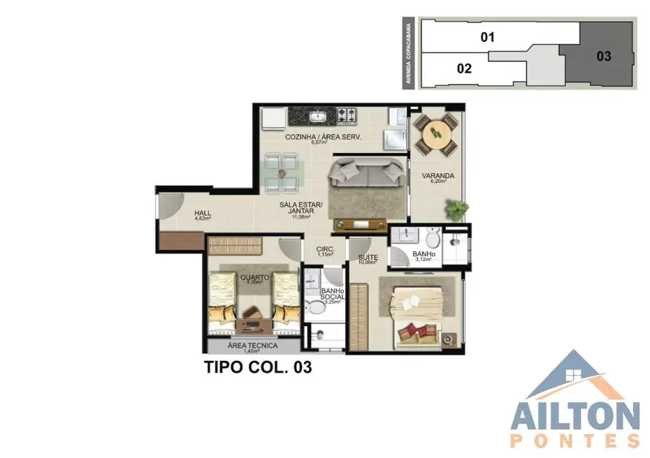 Foto 4 de Apartamento com 2 quartos à venda, 63m2 em Praia do Morro, Guarapari - ES