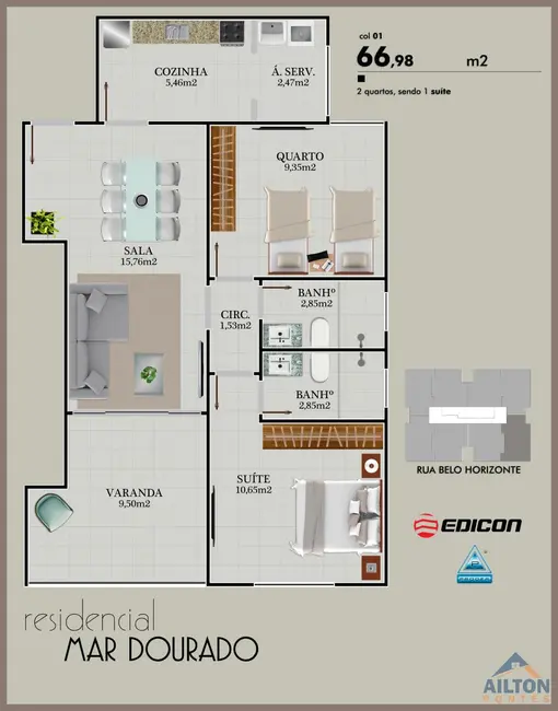 Apartamento com 2 quartos à venda, 66m2 em Praia do Morro, Guarapari - ES - imagem 6 Foto 6 de Apartamento com 2 quartos à venda, 66m2 em Praia do Morro, Guarapari - ES