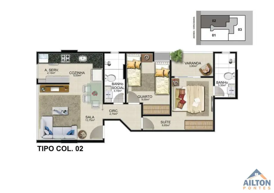 Foto 6 de Apartamento com 2 quartos à venda, 58m2 em Praia do Morro, Guarapari - ES