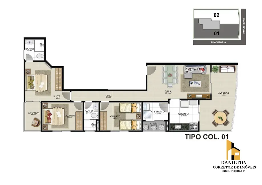 Apartamento com 3 quartos à venda, 89m2 em Praia do Morro, Guarapari - ES - imagem 4 Foto 4 de Apartamento com 3 quartos à venda, 89m2 em Praia do Morro, Guarapari - ES