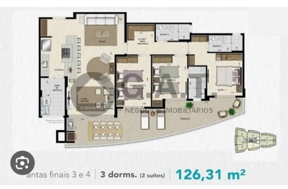 Apartamento com 3 quartos à venda, 126m2 em Riviera de São Lourenço, Bertioga - SP - imagem 3 Foto 3 de Apartamento com 3 quartos à venda, 126m2 em Riviera de São Lourenço, Bertioga - SP