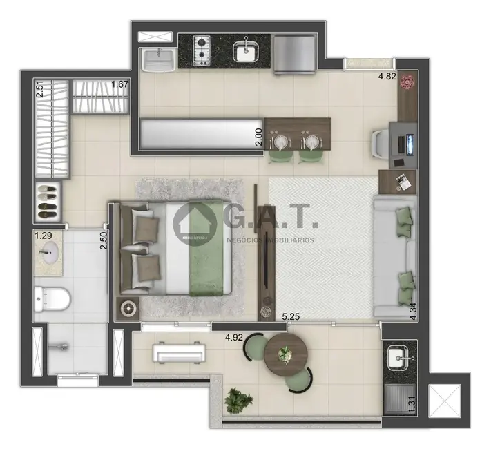 Foto 2 de Apartamento com 1 quarto para alugar, 44m2 em Parque Campolim, Sorocaba - SP