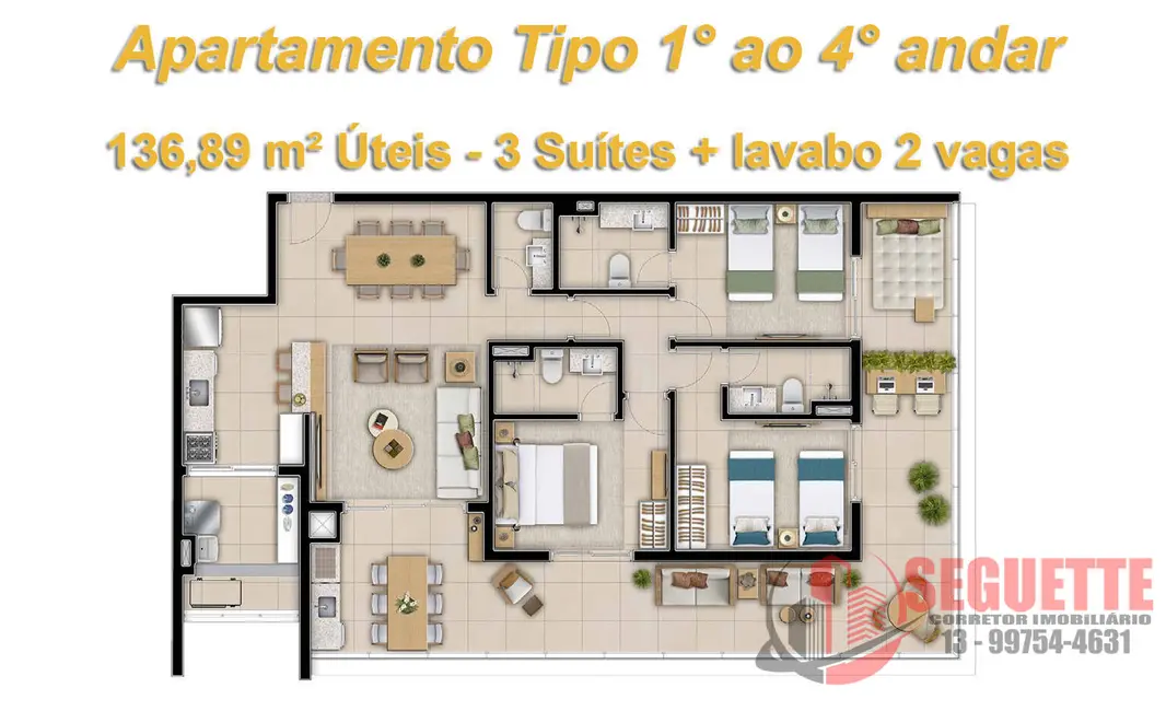 Foto 1 de Apartamento com 3 quartos à venda, 137m2 em Riviera de São Lourenço, Bertioga - SP