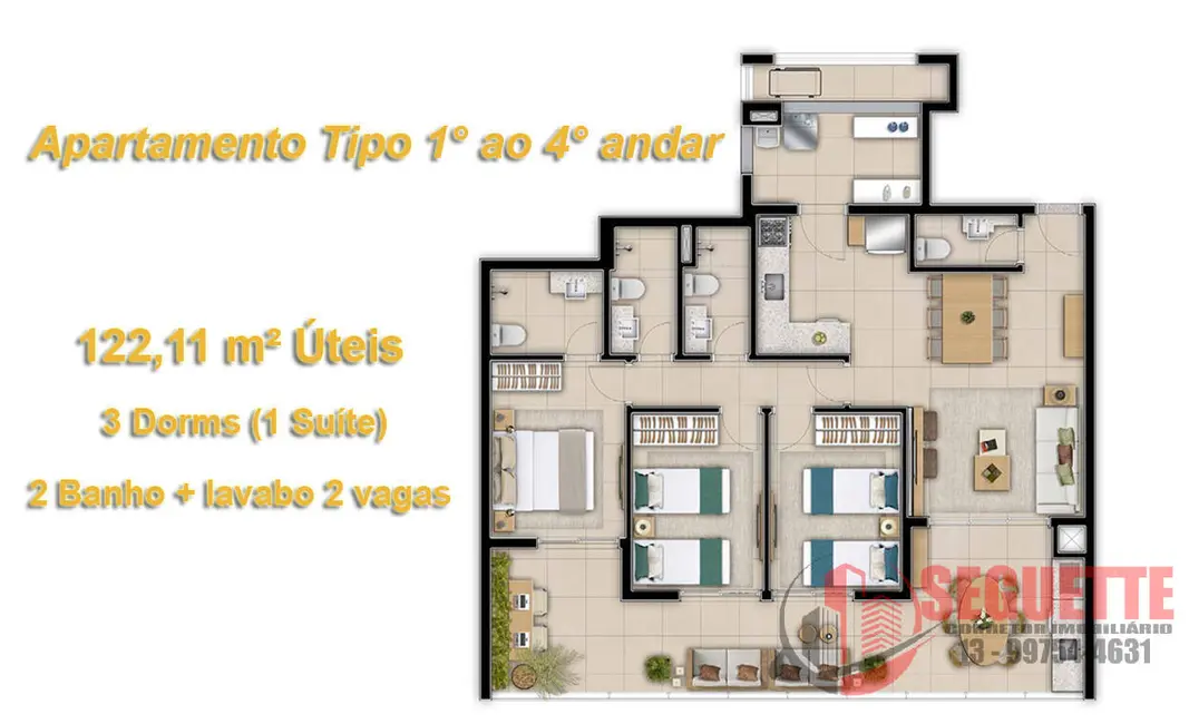 Foto 2 de Apartamento com 3 quartos à venda, 122m2 em Riviera de São Lourenço, Bertioga - SP