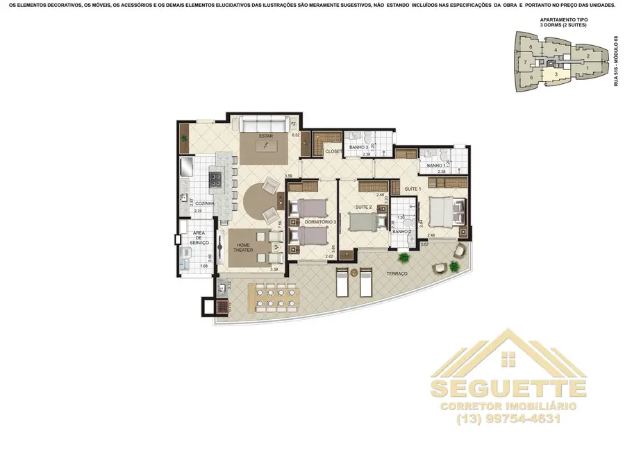 Foto 6 de Apartamento com 3 quartos à venda, 102m2 em Riviera de São Lourenço, Bertioga - SP