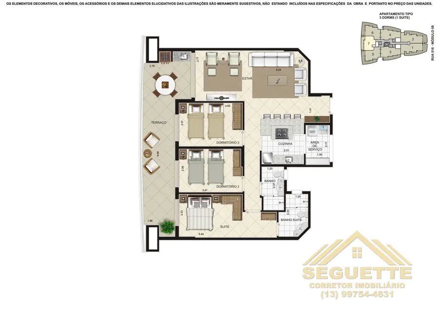 Foto 7 de Apartamento com 3 quartos à venda, 102m2 em Riviera de São Lourenço, Bertioga - SP