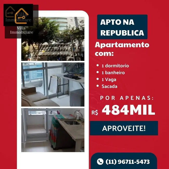 Apartamento com 1 quarto à venda, 40m2 em República, São Paulo - SP - imagem 1 Foto 1 de Apartamento com 1 quarto à venda, 40m2 em República, São Paulo - SP