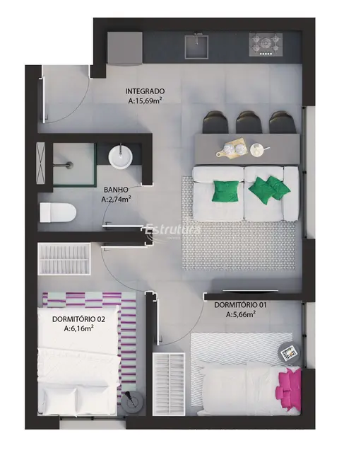 Foto 6 de Apartamento com 2 quartos à venda, 36m2 em Camobi, Santa Maria - RS