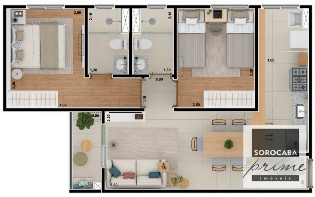 Foto 2 de Apartamento com 2 quartos à venda, 55m2 em Jardim Europa, Sorocaba - SP