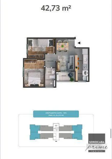 Foto 3 de Apartamento com 2 quartos à venda, 43m2 em Sorocaba - SP