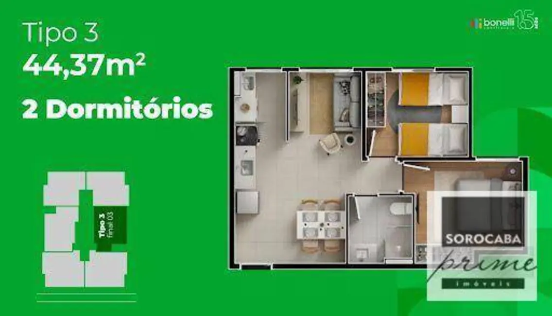 Foto 5 de Apartamento com 2 quartos à venda, 49m2 em Rio Acima, Votorantim - SP