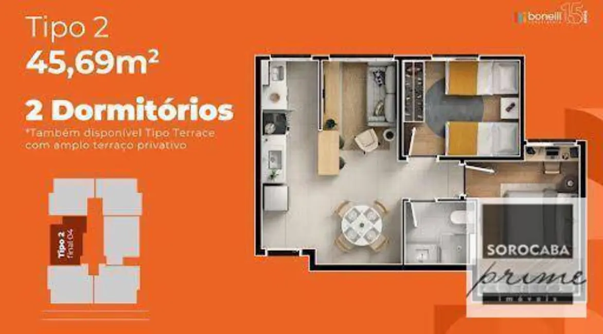 Foto 4 de Apartamento com 2 quartos à venda, 49m2 em Rio Acima, Votorantim - SP