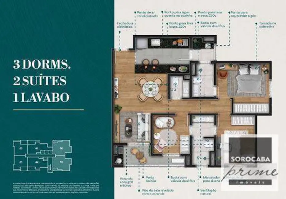Apartamento com 2 quartos à venda, 73m2 em Parque Campolim, Sorocaba - SP - imagem 3 Foto 3 de Apartamento com 2 quartos à venda, 73m2 em Parque Campolim, Sorocaba - SP