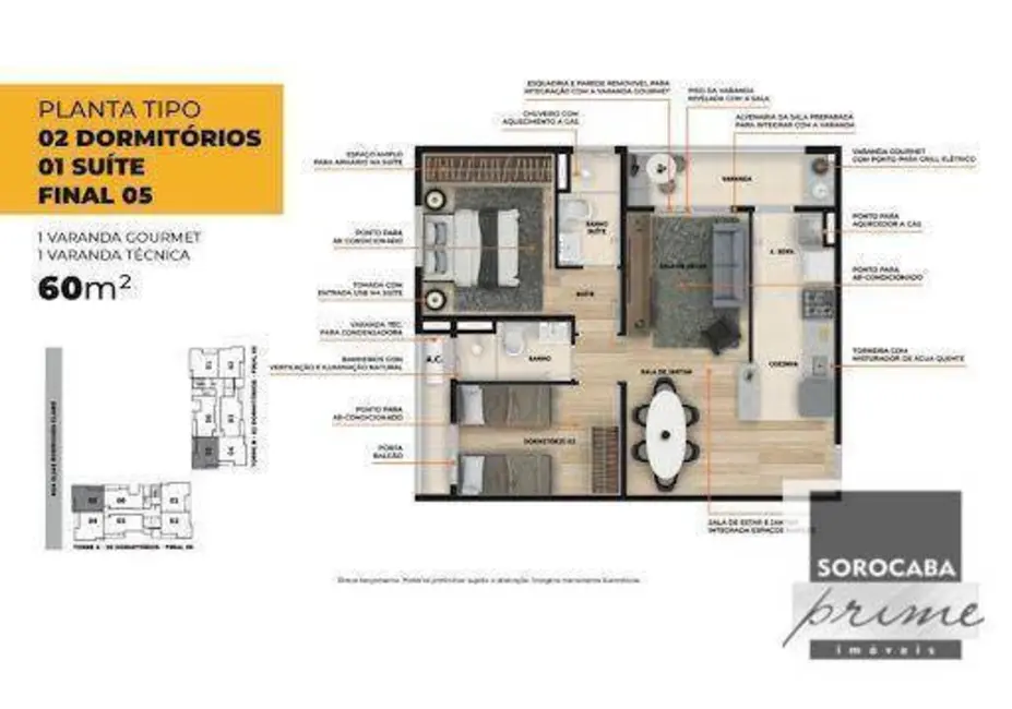 Apartamento com 2 quartos à venda, 60m2 em Jardim São Carlos, Sorocaba - SP - imagem 4 Foto 4 de Apartamento com 2 quartos à venda, 60m2 em Jardim São Carlos, Sorocaba - SP