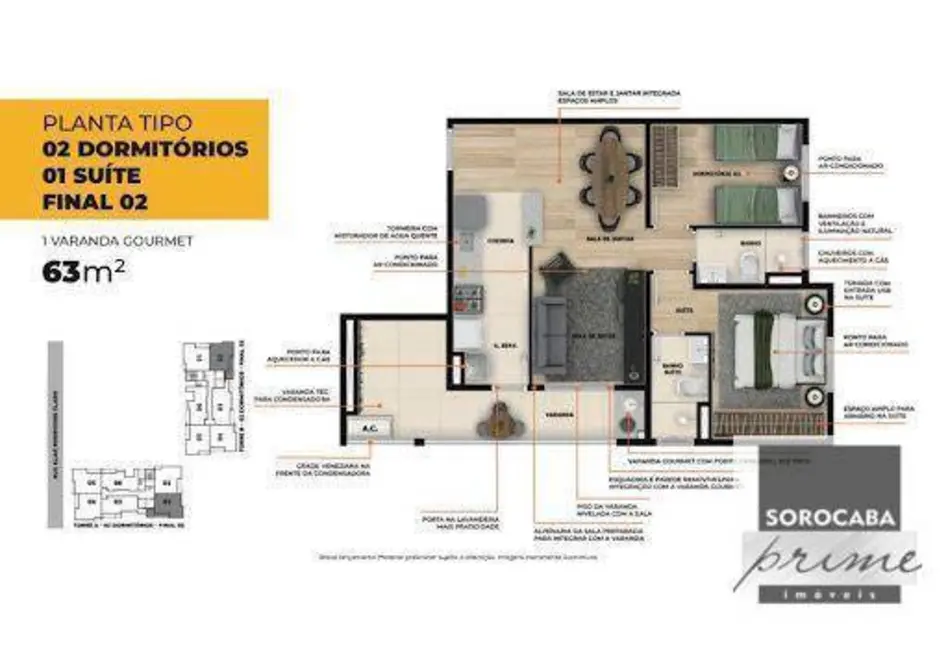 Apartamento com 2 quartos à venda, 60m2 em Jardim São Carlos, Sorocaba - SP - imagem 6 Foto 6 de Apartamento com 2 quartos à venda, 60m2 em Jardim São Carlos, Sorocaba - SP