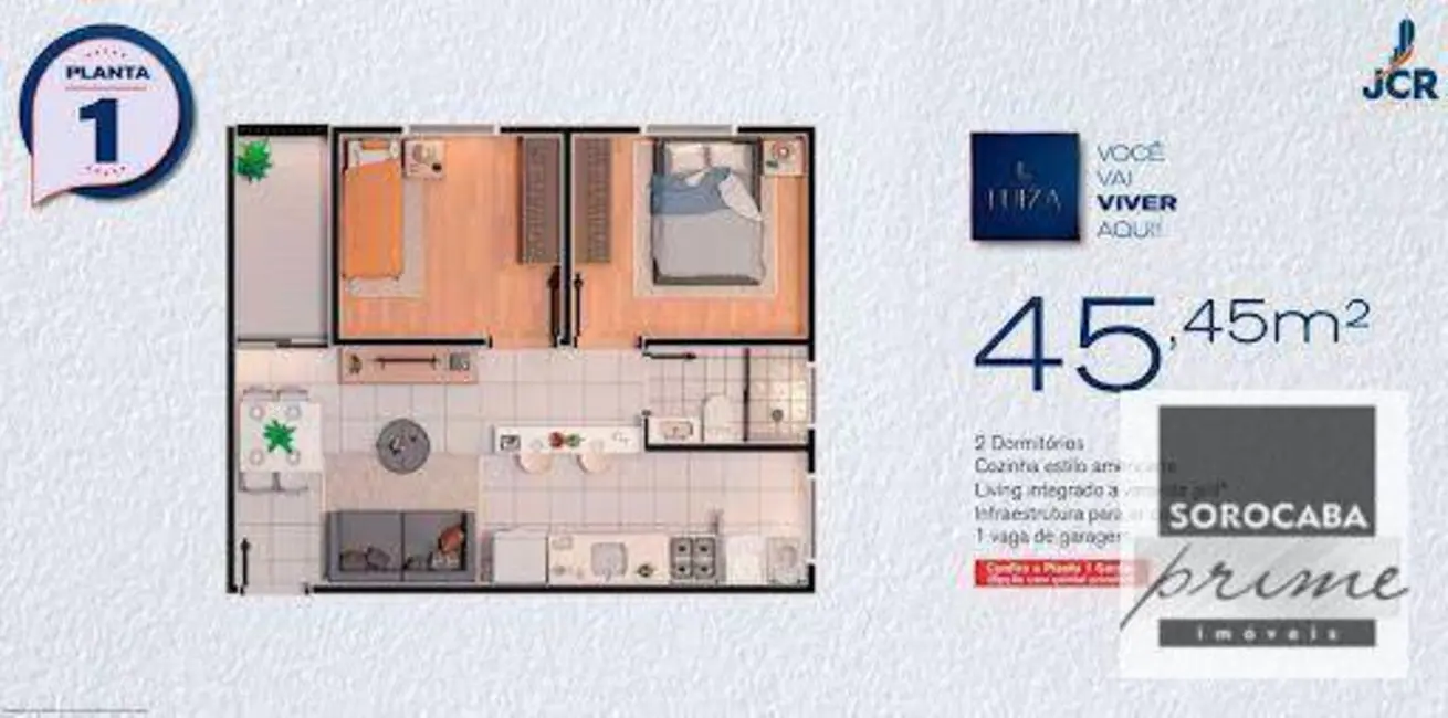 Apartamento com 2 quartos à venda, 50m2 em Jardim Gramados de Sorocaba, Sorocaba - SP - imagem 3 Foto 3 de Apartamento com 2 quartos à venda, 50m2 em Jardim Gramados de Sorocaba, Sorocaba - SP