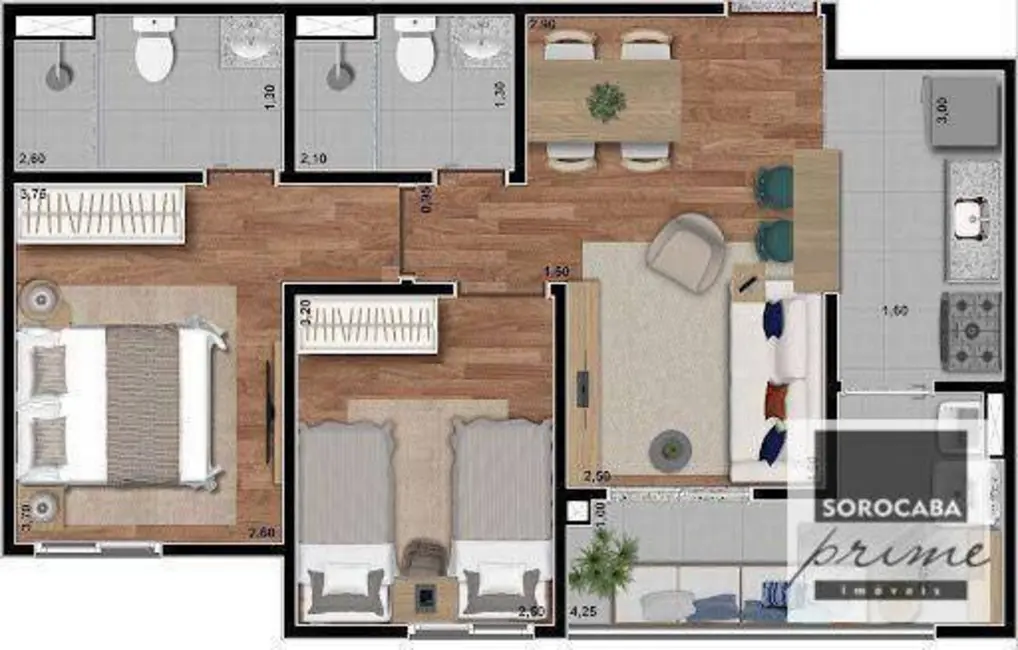Apartamento com 2 quartos à venda, 61m2 em Parque Campolim, Sorocaba - SP - imagem 4 Foto 4 de Apartamento com 2 quartos à venda, 61m2 em Parque Campolim, Sorocaba - SP