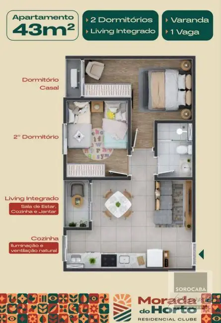 Foto 5 de Apartamento com 2 quartos à venda, 52m2 em Sorocaba - SP