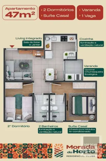 Foto 3 de Apartamento com 2 quartos à venda, 52m2 em Sorocaba - SP