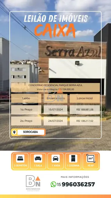 Foto 1 de Apartamento com 2 quartos à venda, 45m2 em Caguassu, Sorocaba - SP