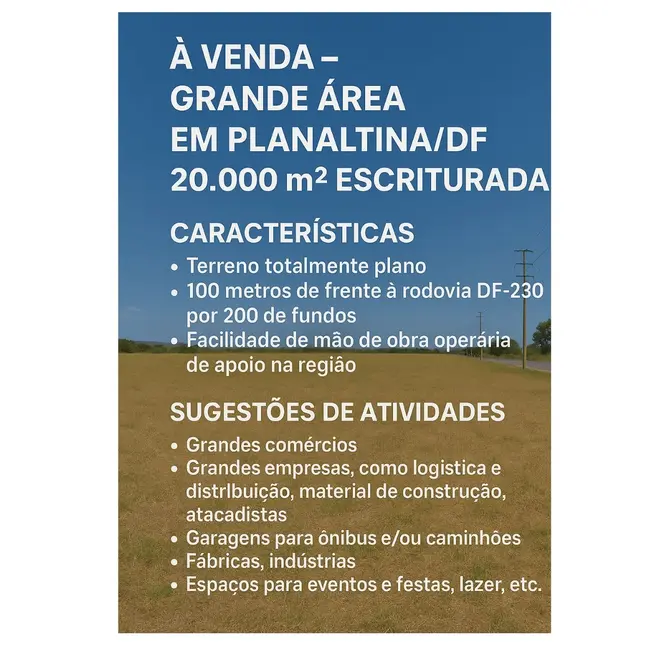 Terreno / Lote à venda, 20185m2 em Planaltina, Brasilia - DF - imagem 1 Foto 1 de Terreno / Lote à venda, 20185m2 em Planaltina, Brasilia - DF